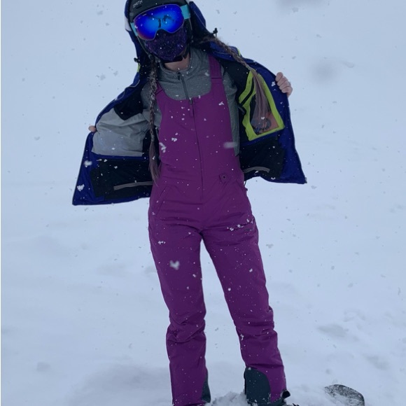 purple bib insulated jumpsuit overall snow pantsuit Insulated Snowboarding - Picture 6 of 8